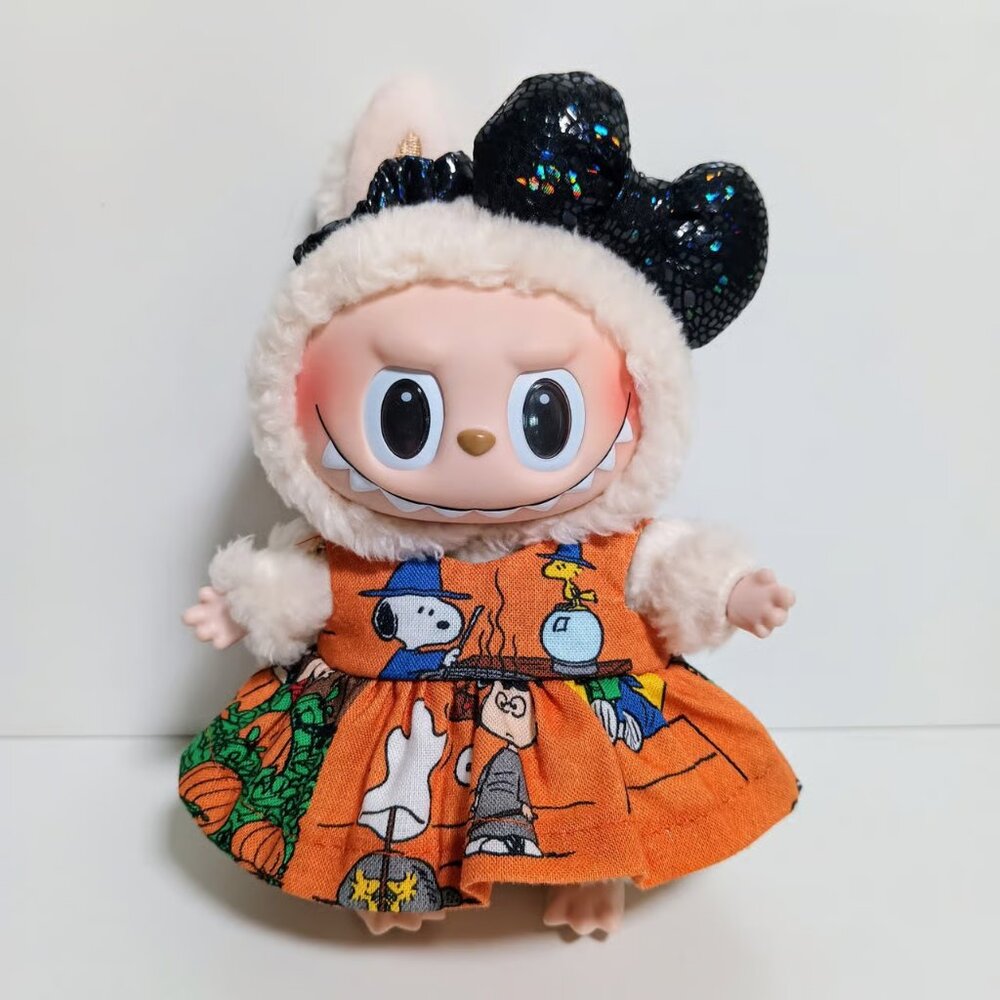 Custom Halloween Peanuts Snoopy and Dress and Metallic Bow to fit Labubu